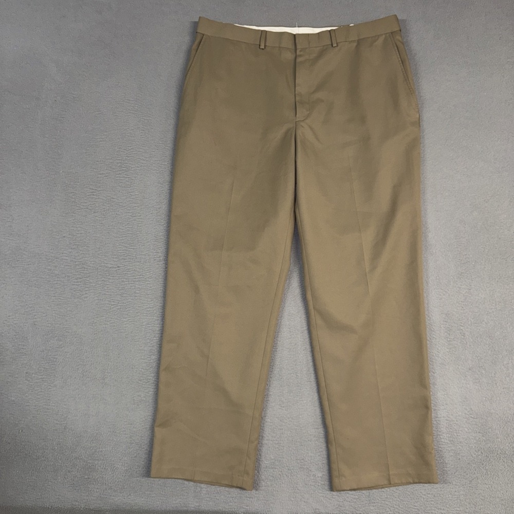 Haggar Pants Mens 38x30 Brown Straight Flat Front Stretch 100% Polyester Dress